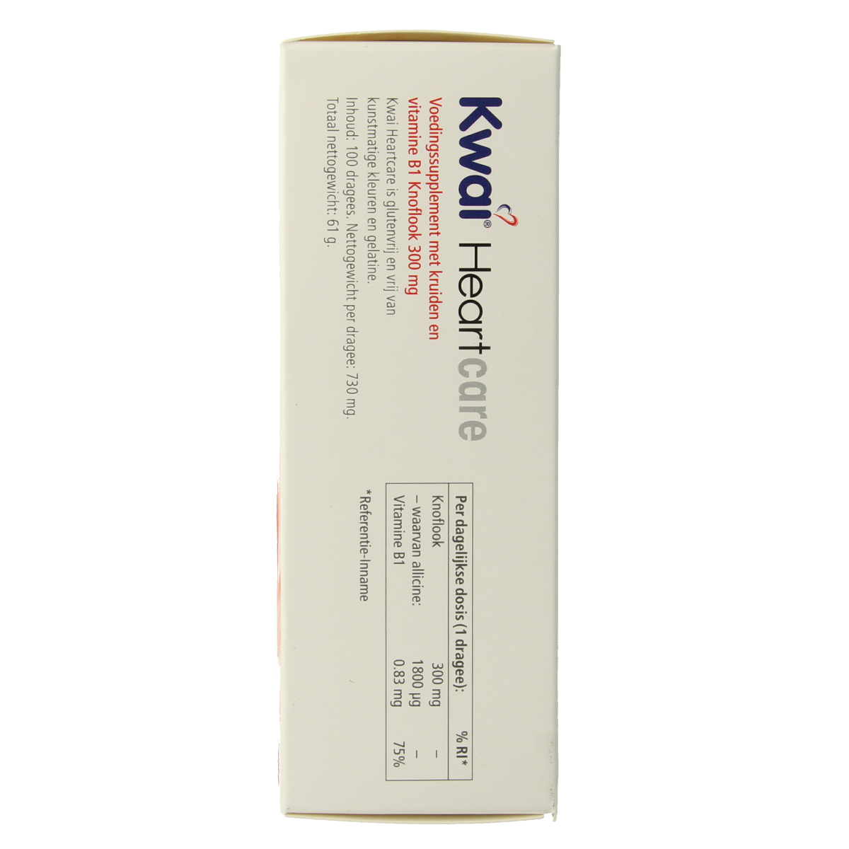 Kwai Heartcare knoflook dragees in a bottle, herbal supplement for heart health, with garlic flavor and natural ingredients.