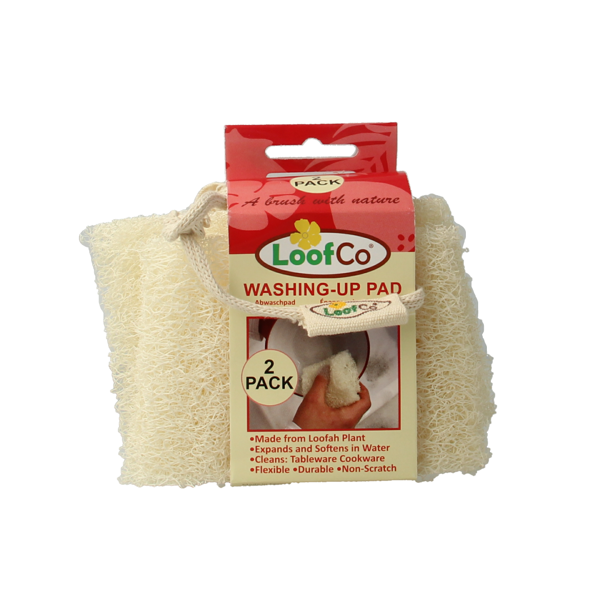 Loofco bio loofah dish sponge pack of 2, natural cleaning scrubbers for dishes and surfaces, eco-friendly and biodegradable.