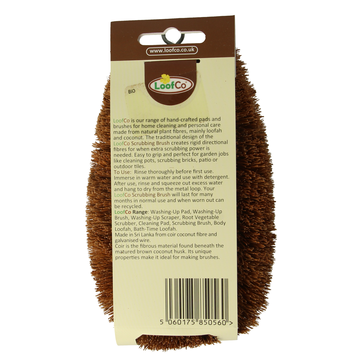 Loofco bio coconut scrub brush for cleaning, natural coconut fiber, eco-friendly scrubber, ideal for eco-conscious cleaning tasks