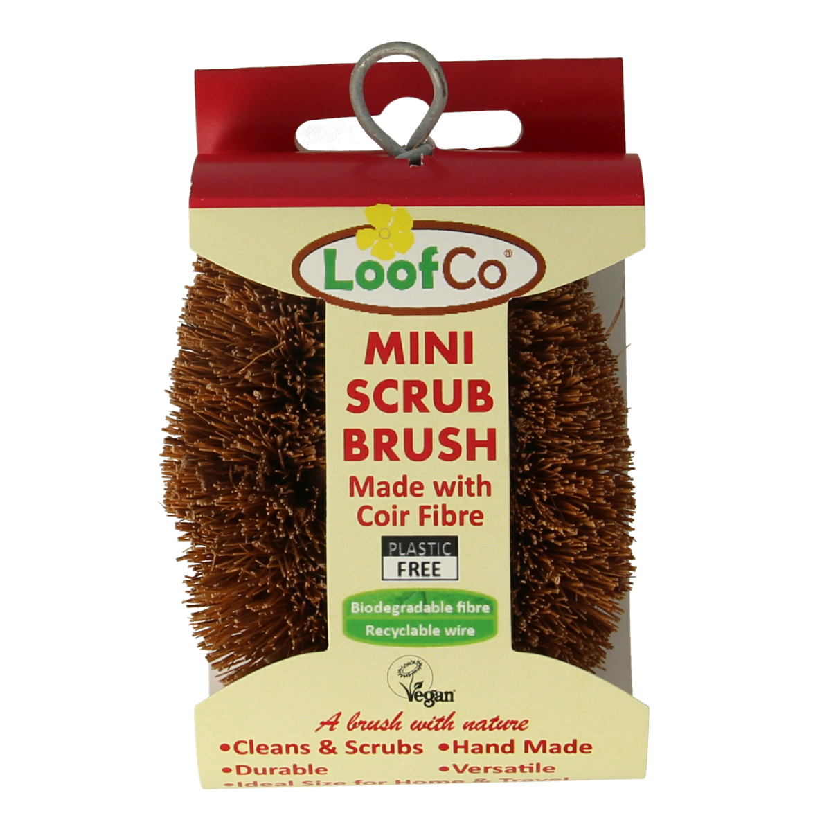 Loofco Mini afwasborstel kokos bio, eco-friendly scrub brush for dishes, made by Loofco, natural cleaning tool.