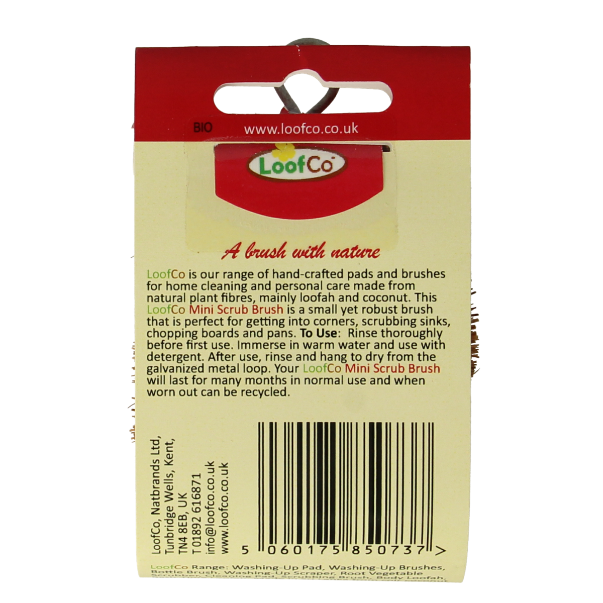 Loofco Mini afwasborstel kokos bio schoonmaakartikel, natural coconut fiber brush for dishwashing, single piece.