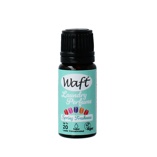 Waft Wasparfum Spring Freshness 10ml bottle for laundry scent enhancement, with vibrant spring floral design.