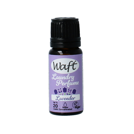 Waft Wasparfum lavender scent in a 10ml bottle, a liquid fabric softener or laundry fragrance with lavender aroma.