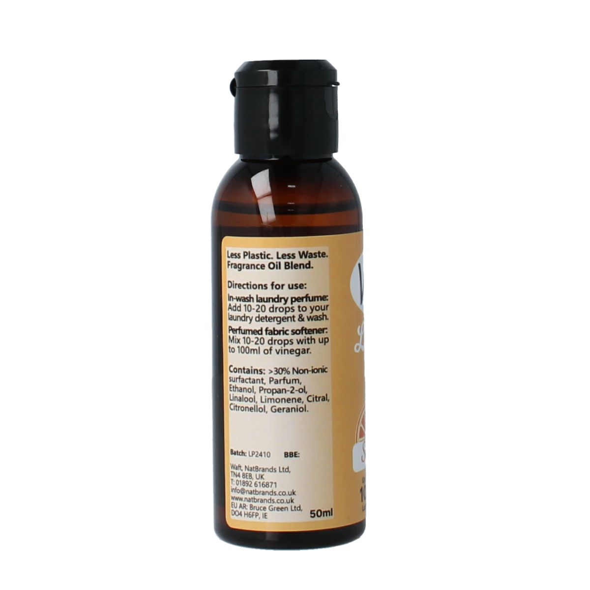 Waft Wasparfum sweet orange scent in 50ml bottle, a liquid laundry fragrance for fresh, citrusy laundry freshness.