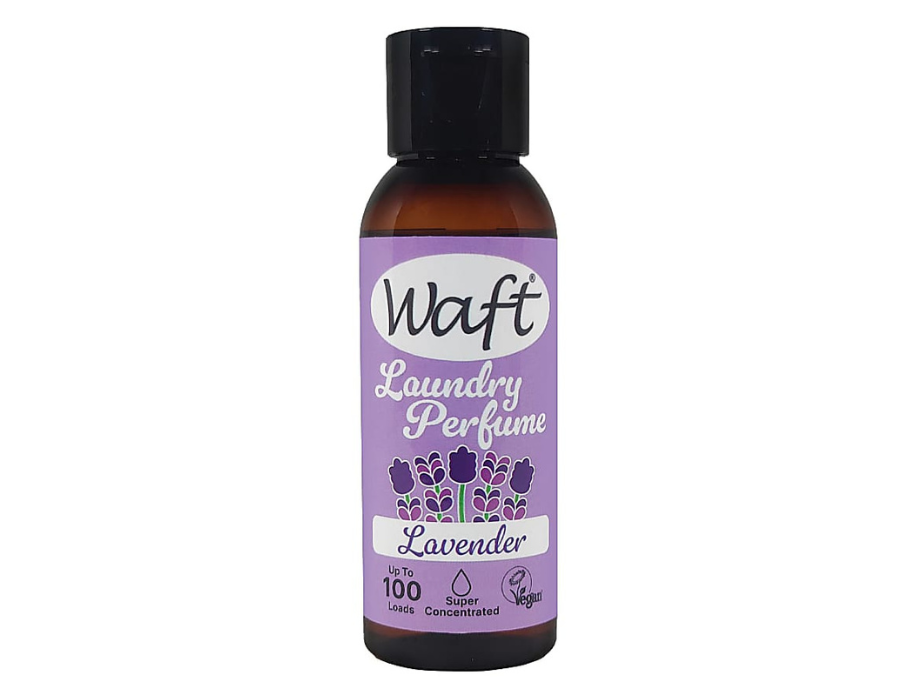 Waft Wasparfum lavender scent in a 50ml bottle for laundry, featuring a lavender fragrance and branded packaging.