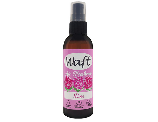 Waft Roos luchtverfrisser toiletreiniger spray 100ml, fresh rose scent for bathroom freshness and odor elimination.