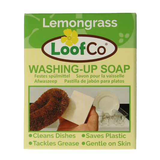 Loofco palm oil-free lime grass bio dish soap in a 1-liter bottle, natural eco-friendly cleaning product for dishes.