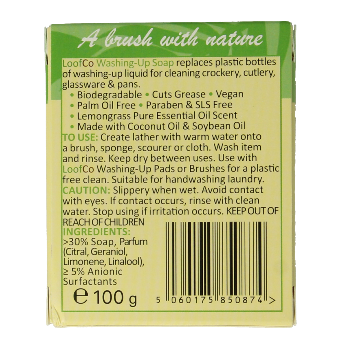 Loofco palm oil-free lime grass dishwashing liquid in a 1-liter bottle, natural eco-friendly Afwasmiddelen product.