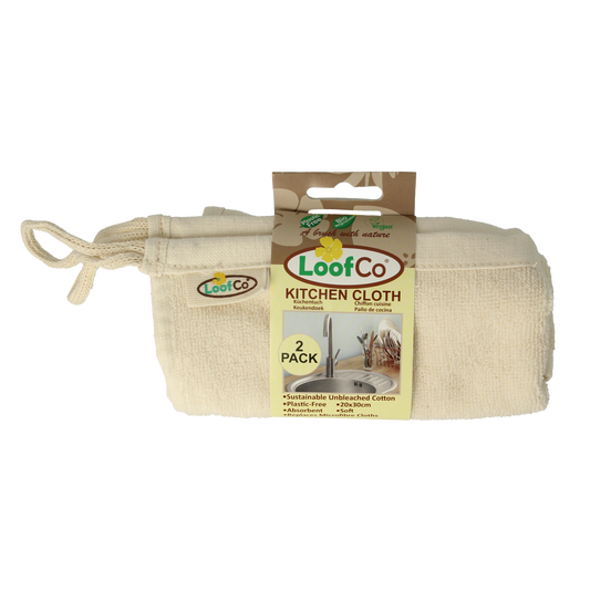 Loofco bio cleaning cloths, set of 2, natural loofah dishcloths for eco-friendly household cleaning.