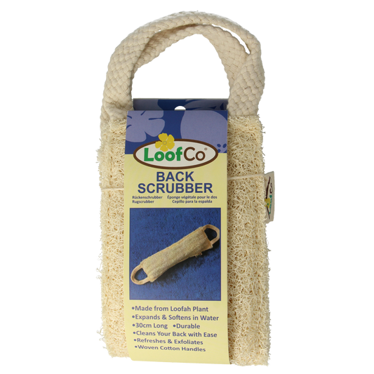 Loofco bio loofah rug scrubber for bath and shower, natural exfoliating loofah for cleaning skin.