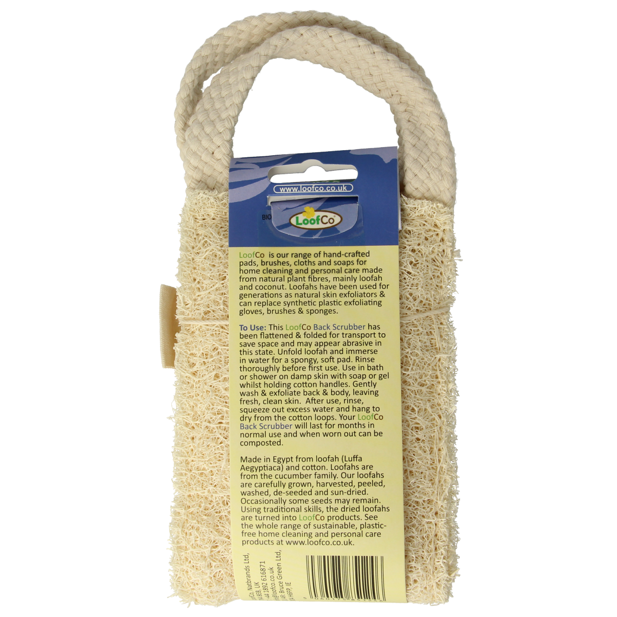 Loofco bio loofah scrubber for bath and shower, natural fiber exfoliating sponge, ideal for cleansing skin.