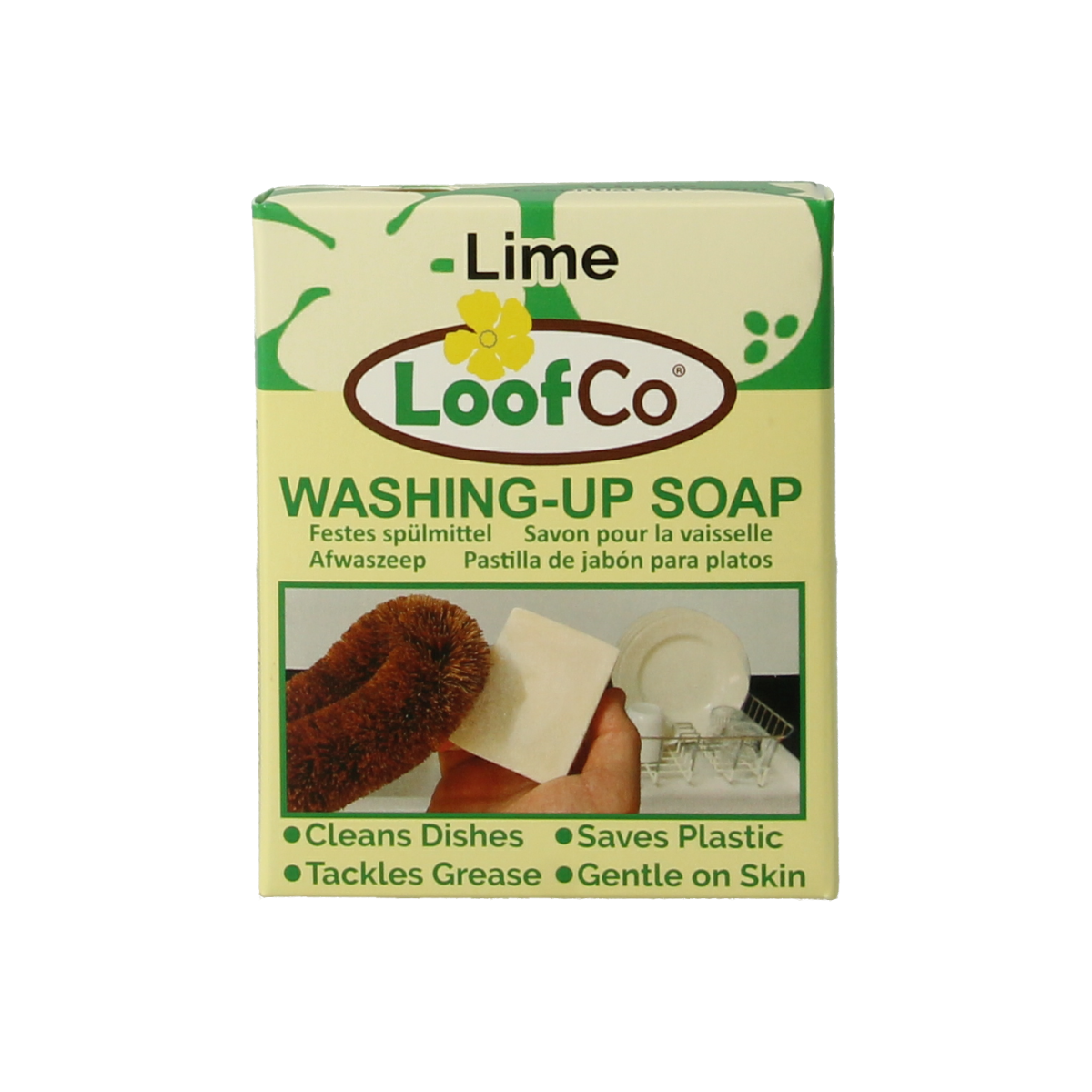 Loofco palm oil-free lime bio dish soap bottle, eco-friendly afwasmiddel with natural ingredients, 1 liter.