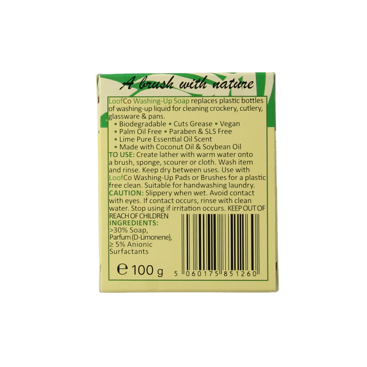Loofco palm oil-free lime bio dish soap bottle, natural eco-friendly afwasmiddel for hand washing dishes.