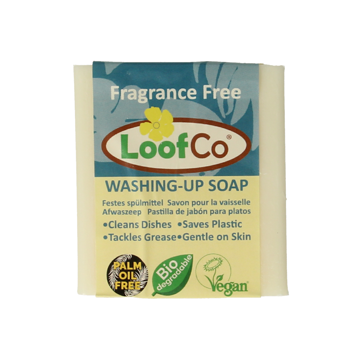 Loofco eco-friendly, fragrance-free dish soap in a 1-liter bottle, natural palm oil-free dishwashing liquid for eco-conscious cleaning.