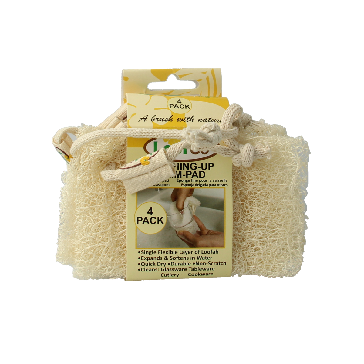 Loofco bio loofah cleaning sponge set of 4, natural exfoliating scrubbers for household cleaning and personal care.