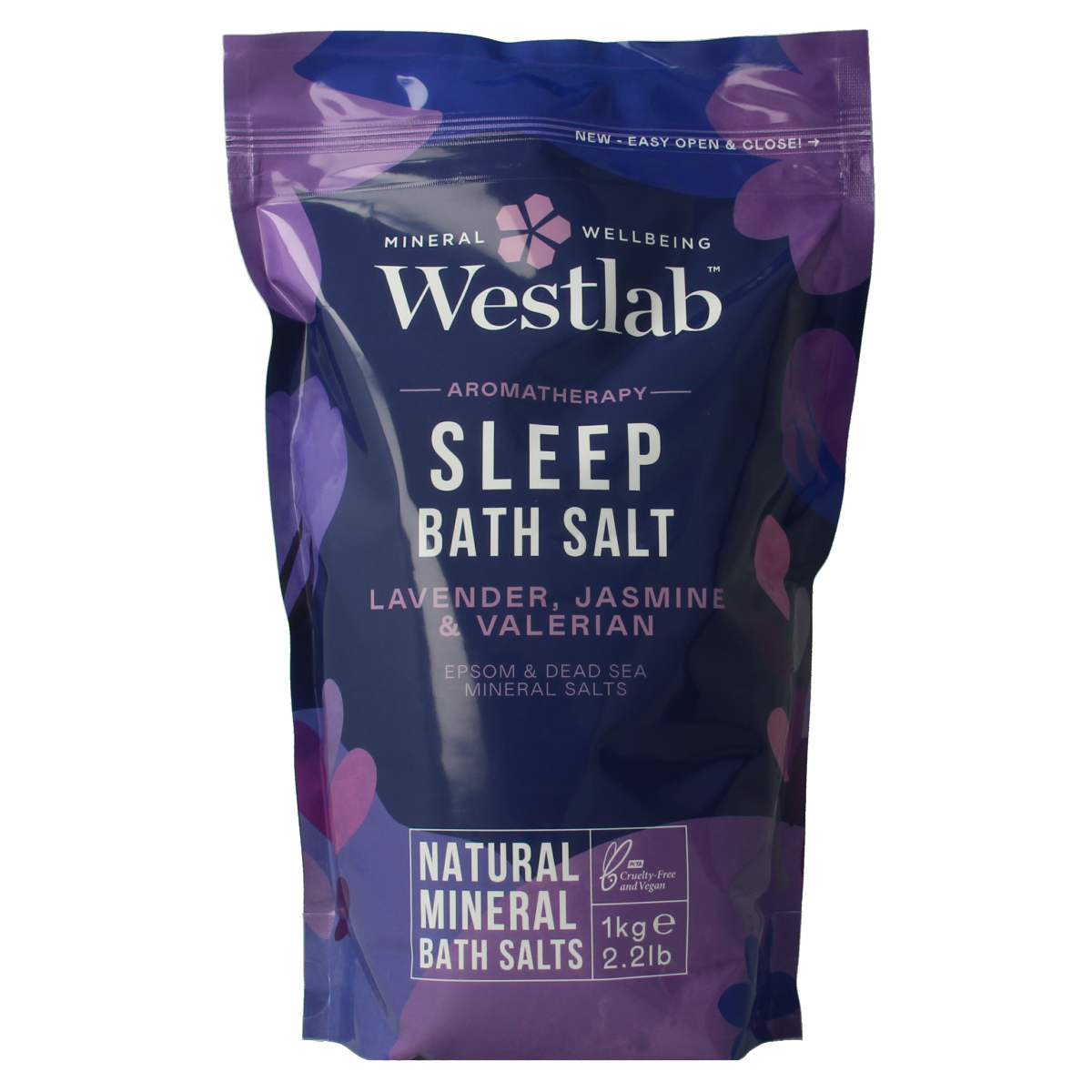 Westlab Badzout sleep bath salt in a 1kg container, designed for relaxing bath and shower experiences.