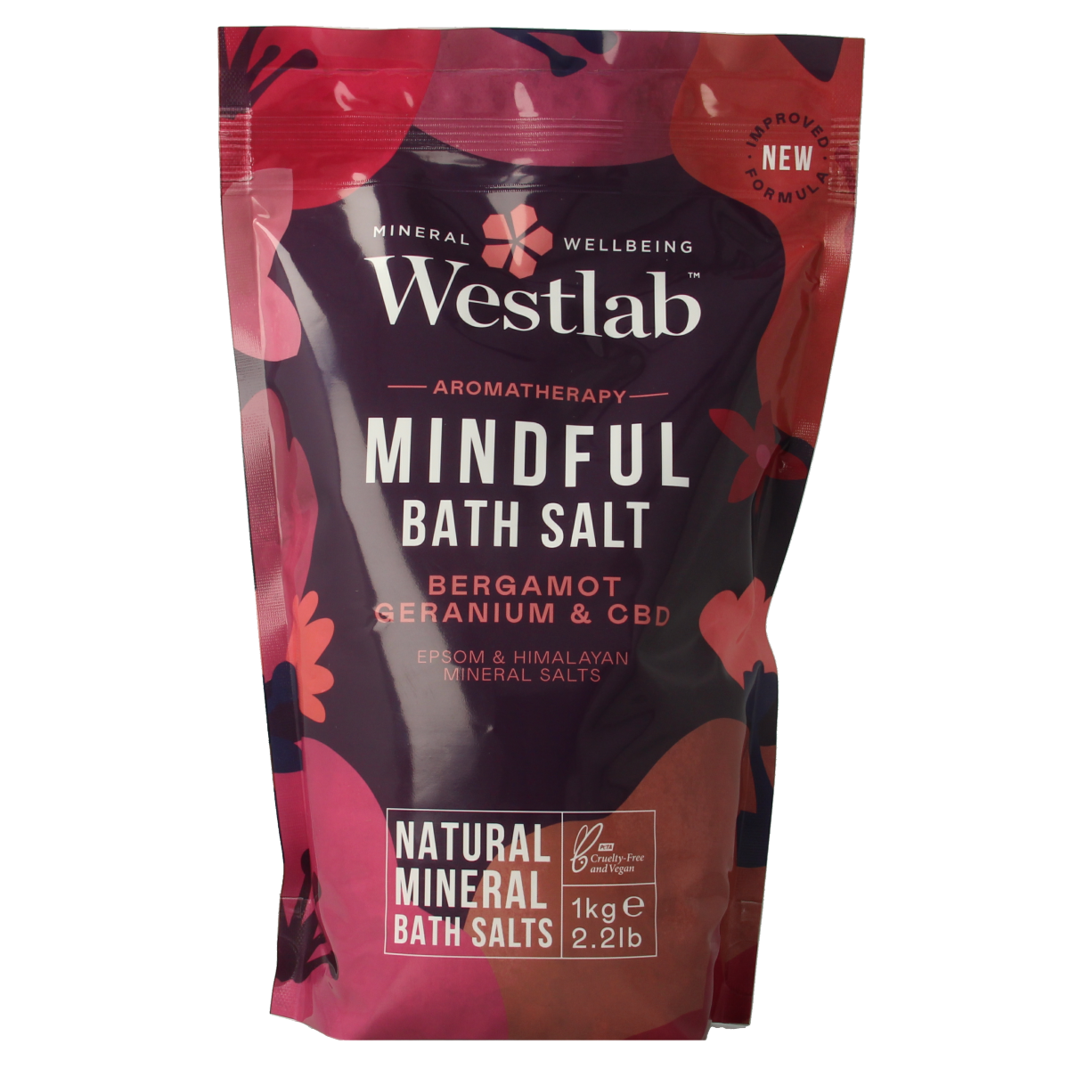 Westlab Badzout Mindfull bath and shower salt in a 1kg package, ideal for relaxing baths and shower routines.