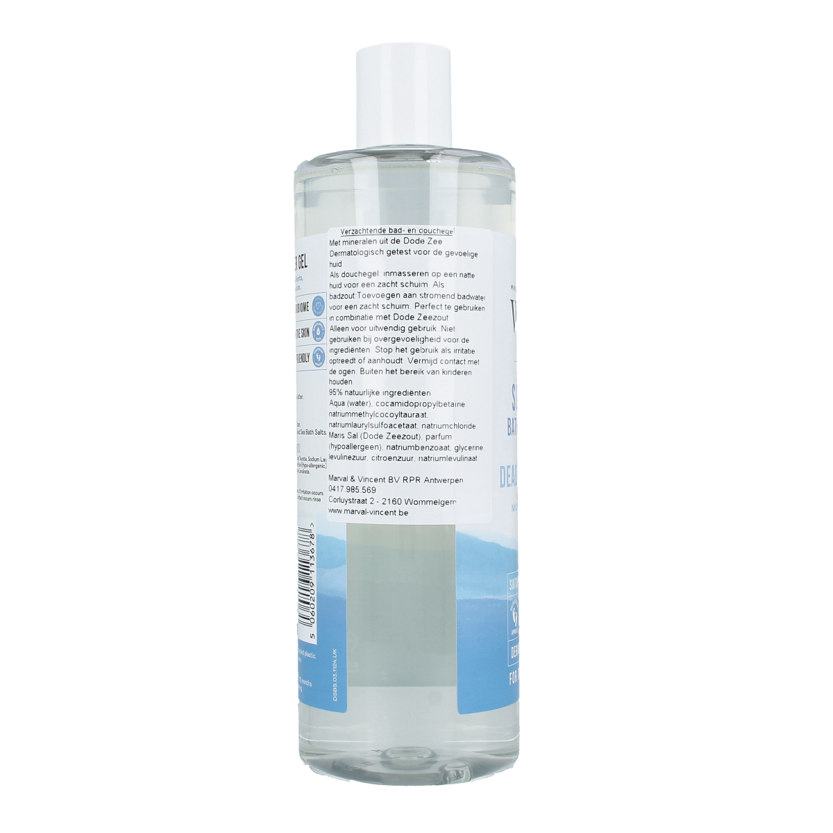 Westlab mineral bath and shower gel in 500ml bottle with dode zee minerals, suitable for bathing and showering.