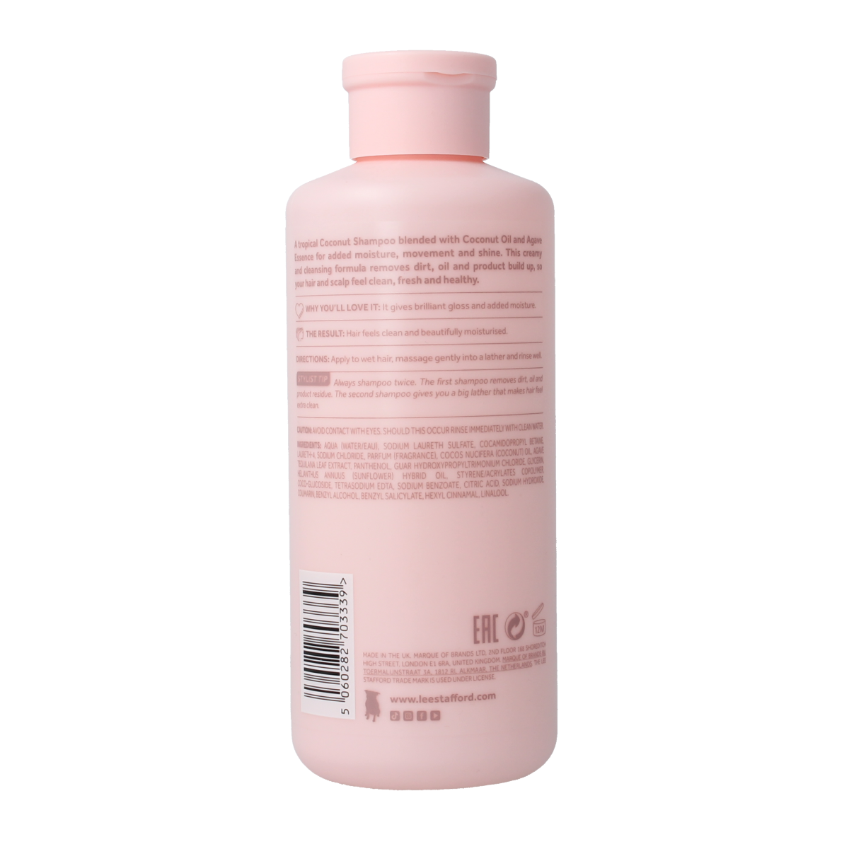 Lee Stafford Coco Loco & Agave Shine Shampoo bottle, 250ml, in a sleek haircare container with a tropical-inspired label.