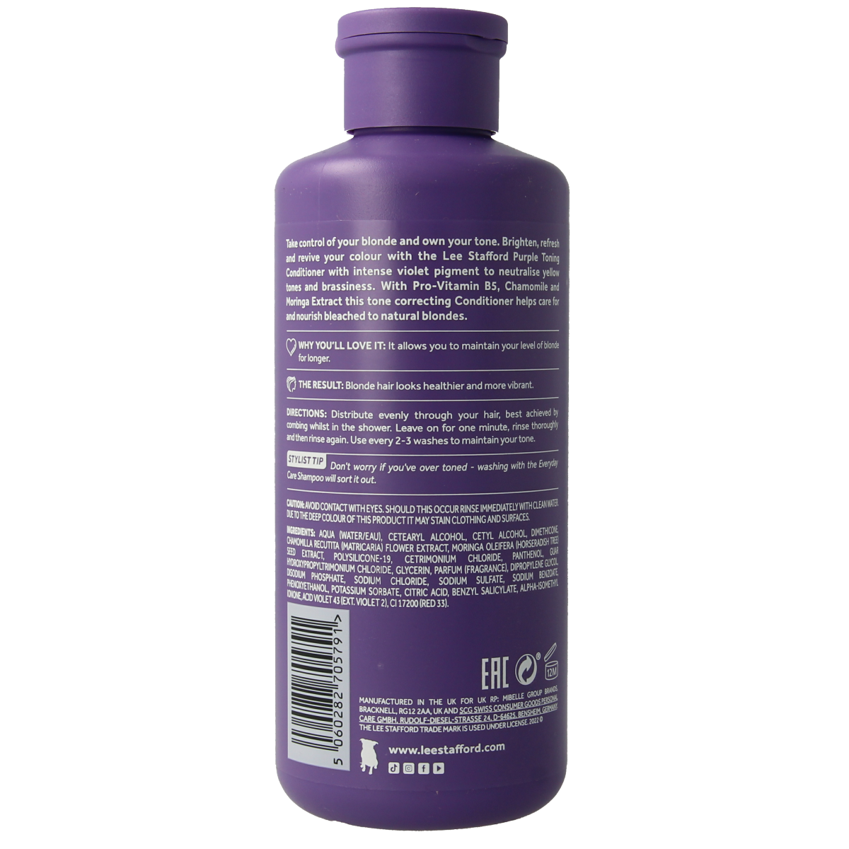 Lee Stafford Beach Blondes purple toning conditioner in 250ml bottle, designed for blonde hair care and toning.
