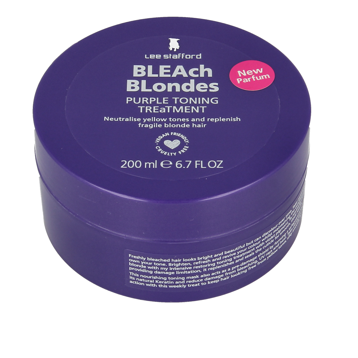 Lee Stafford Bleach Blondes purple toning mask in 200ml jar, nourishing hair care for blonde and bleached hair.