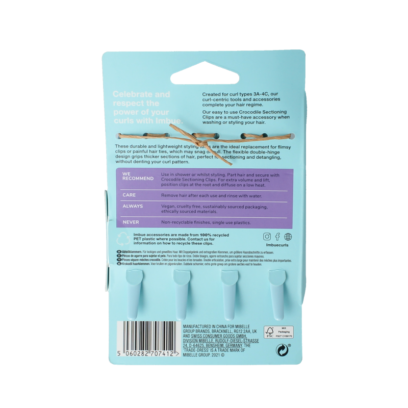 Imbue Haarstyling sectioning clips, set of 4, durable hair clips for styling and sectioning hair.
