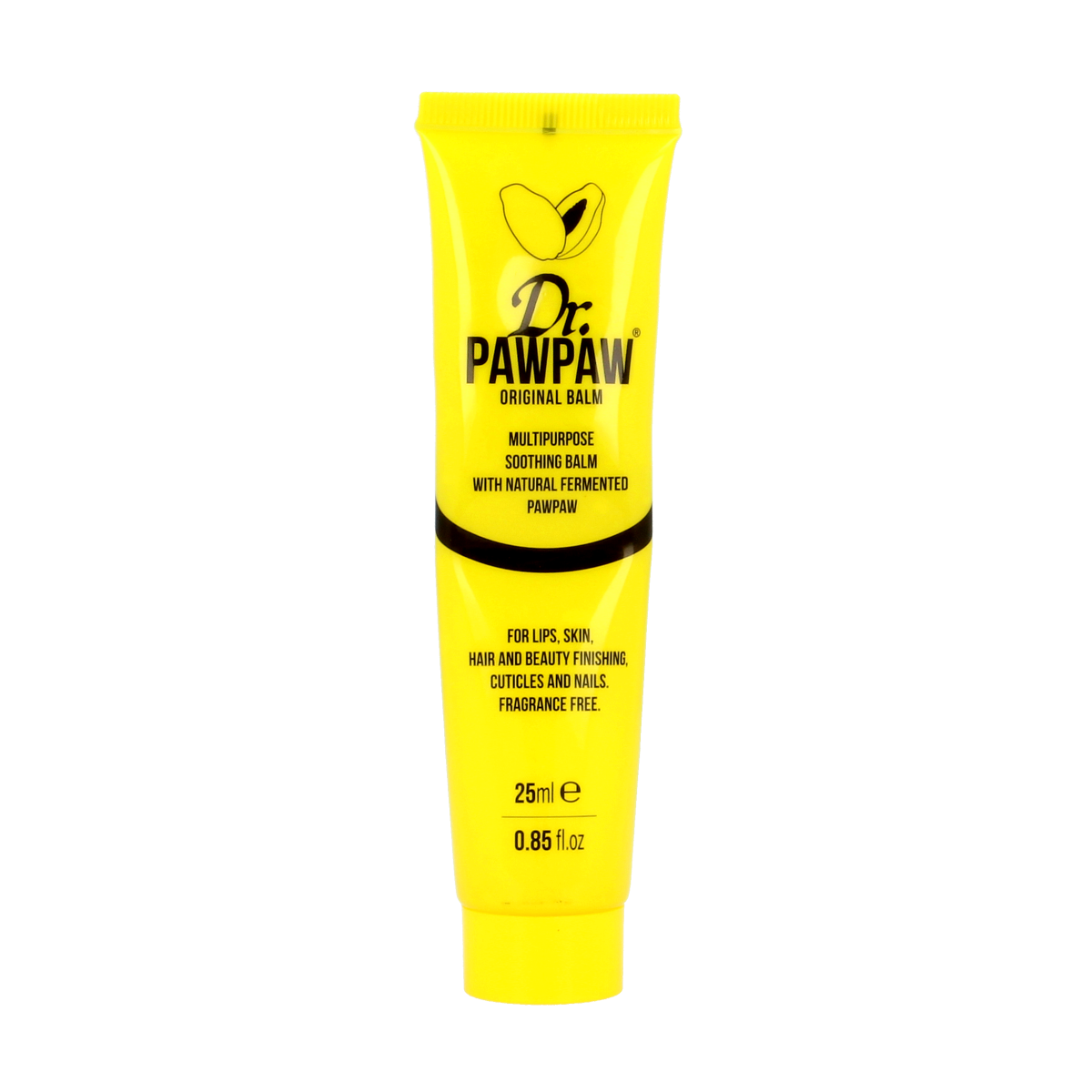 Dr. Pawpaw Multifunctional Balsem Original Yellow 25ml lip balm tube with yellow packaging and black cap.