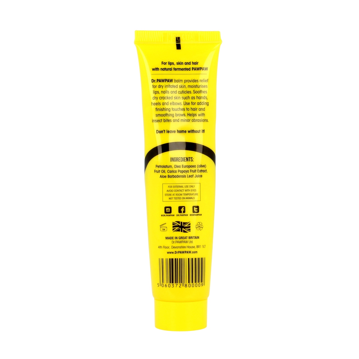 Dr. Pawpaw Original Yellow Lip Balm in 25ml, nourishing multifunctional lip care product with natural ingredients.