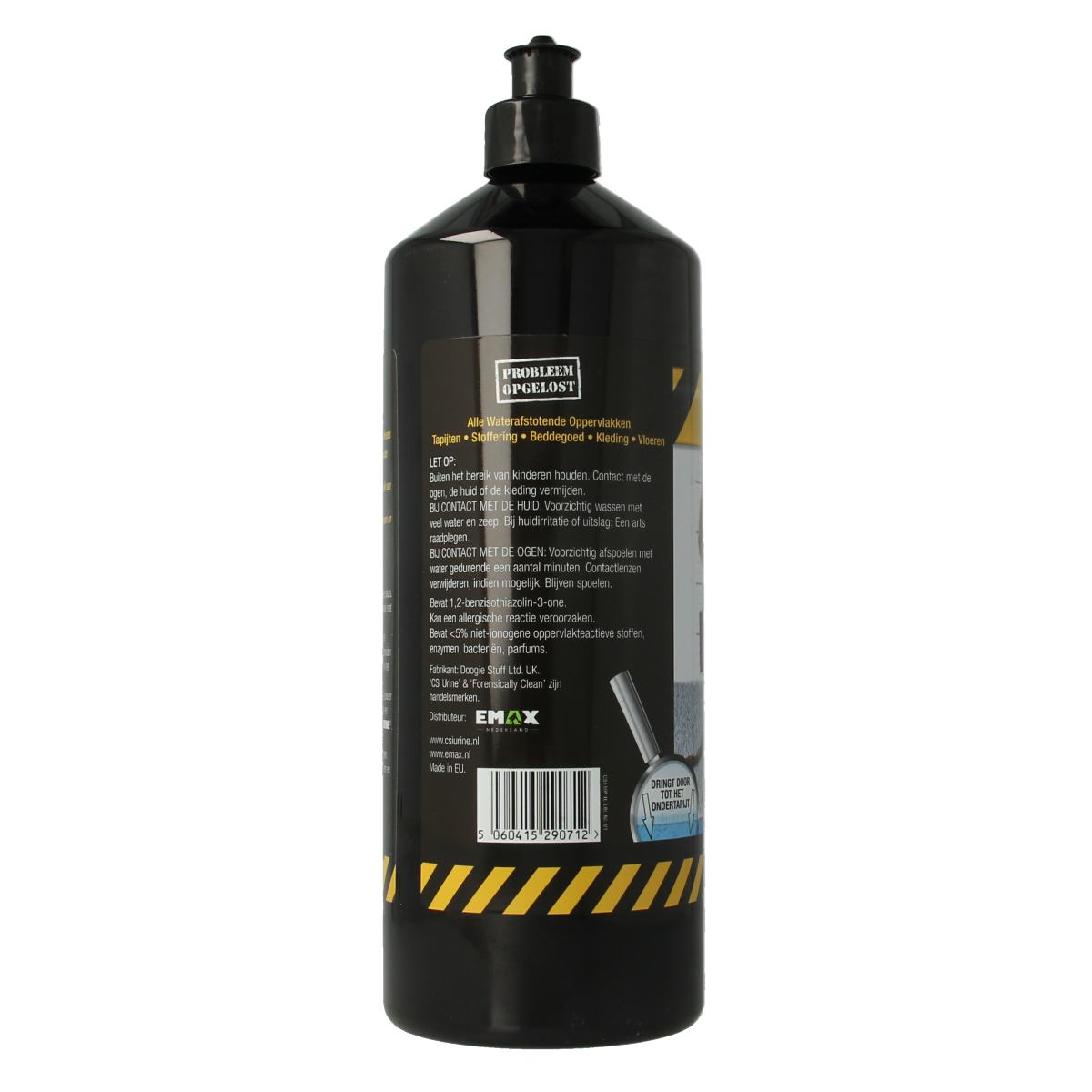 Csi Urine Tapijtreiniger 1 liter bottle for pet urine stain and odor removal, in a clear plastic container with label.