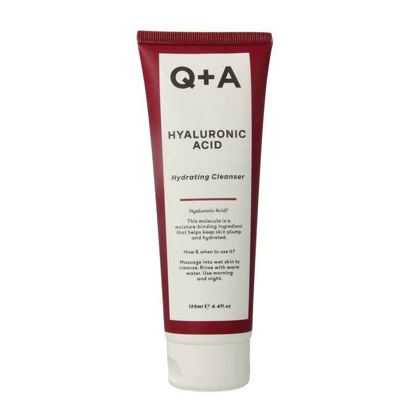 Q+A Hyaluronic Acid Cleansing Gel in 125ml bottle, gentle facial cleanser with hydrating hyaluronic acid for clean, refreshed skin