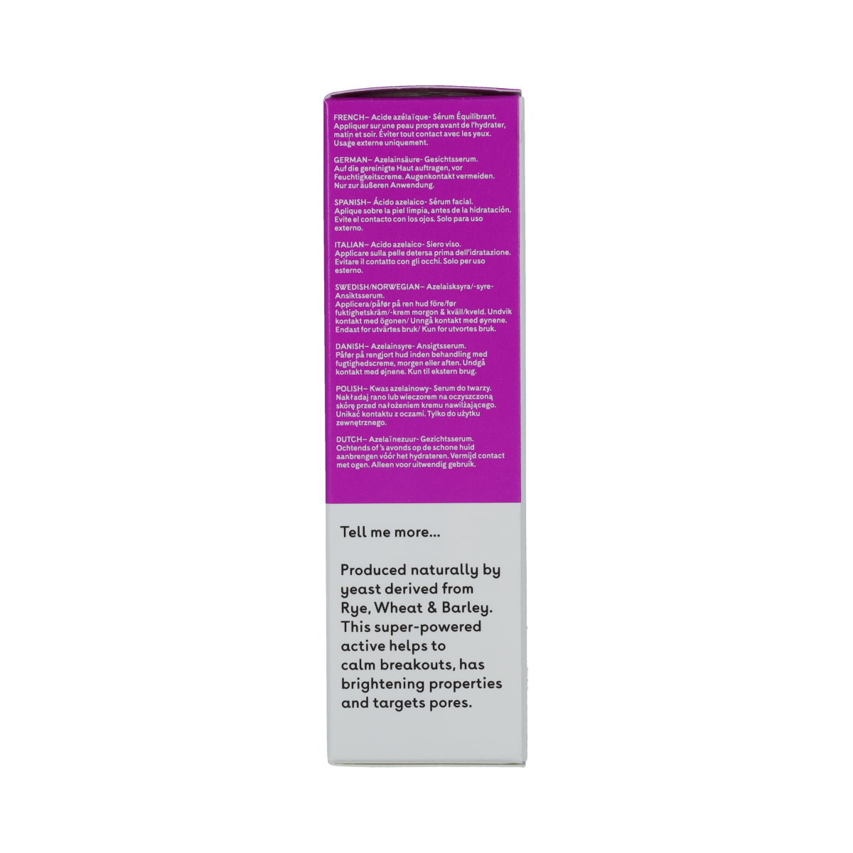 Q+A Azelaic Acid Serum 30ml in a clear bottle with a white dropper cap, designed for facial skincare.