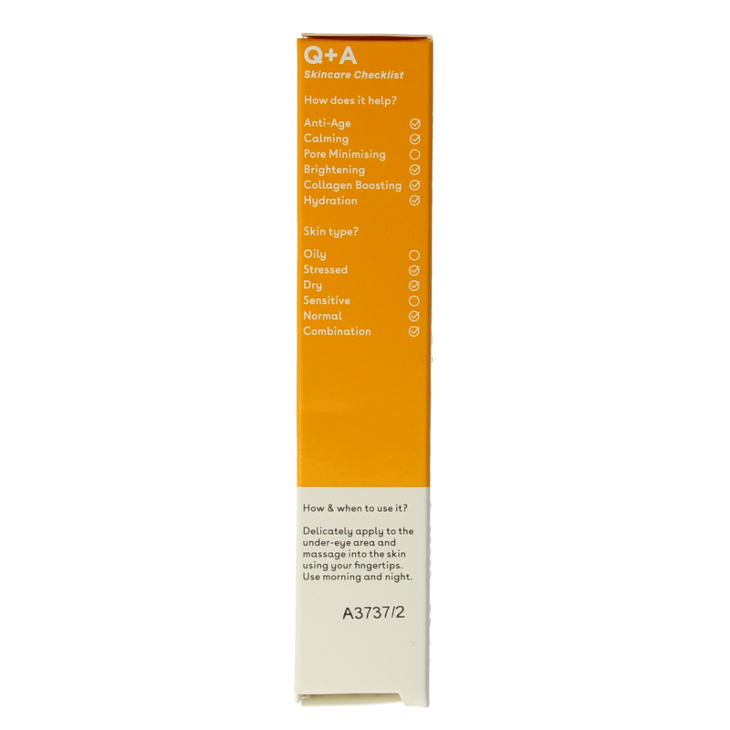 Q+A Vitamine C eye cream in 15ml jar, nourishing eye care product with brightening vitamin C for tired eyes.