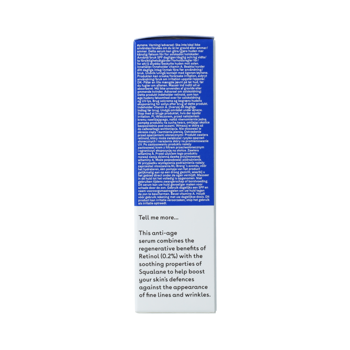 Q+A Retinol Serum 30ml for facial skincare, clear bottle with dropper, highlighting anti-aging and skin renewal properties.