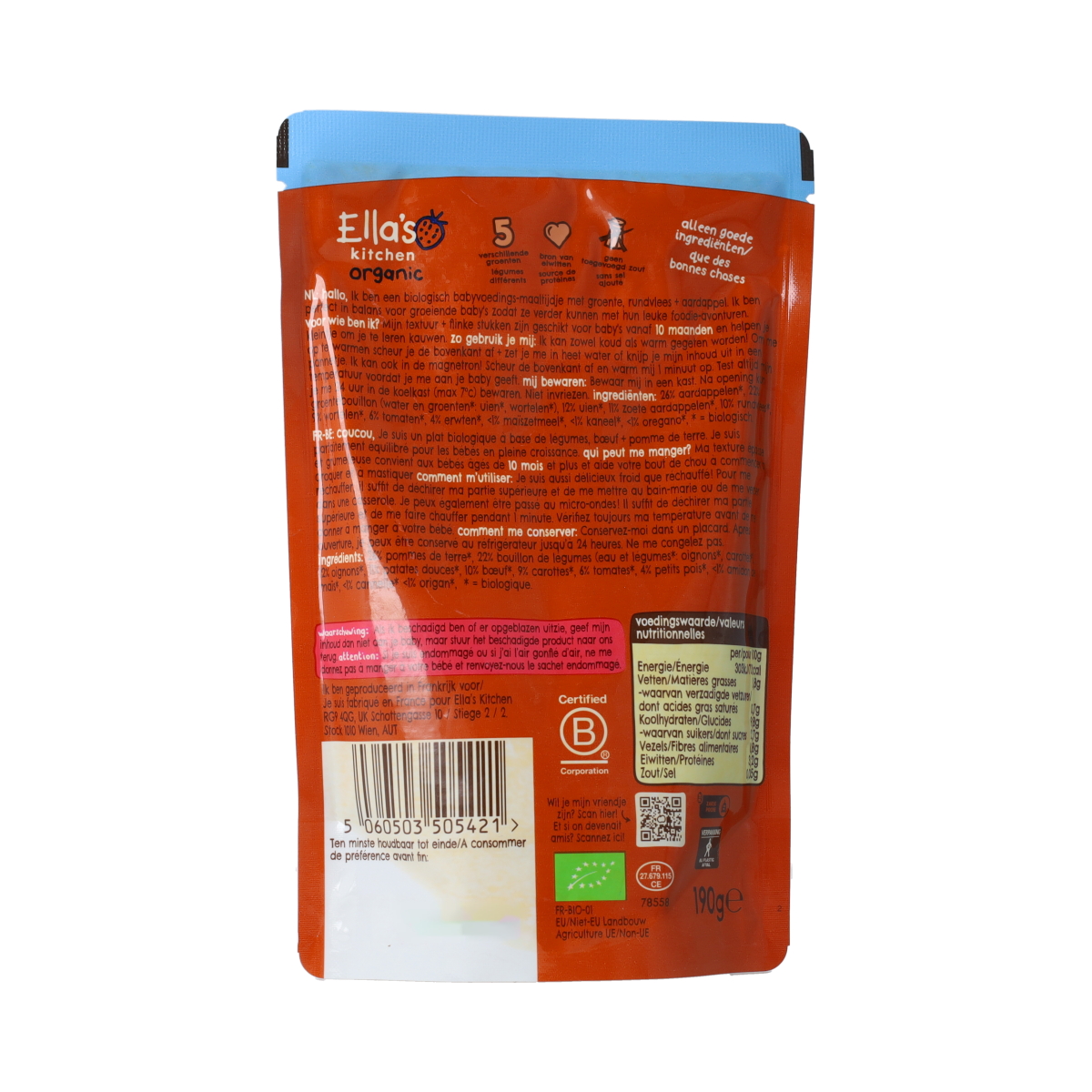 Ella's Kitchen baby oven dish with beef and cinnamon, organic baby food for 10+ months, 190g jar, ready-to-eat meal