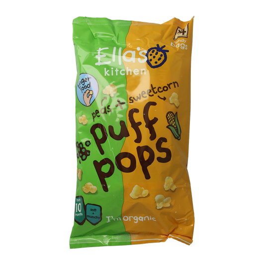 Ella's Kitchen organic Puff Pops with peas and sweetcorn, a healthy snack for children 10+ months, 36 grams.