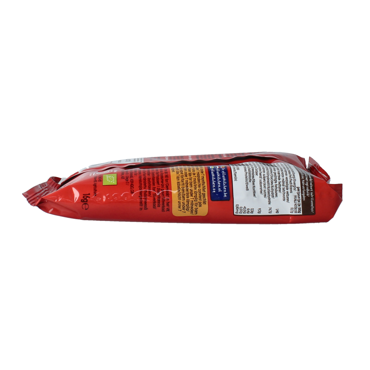Ella's Kitchen baby maize sticks with strawberry and apple flavor, organic snack for children 7+ months, 16 grams.