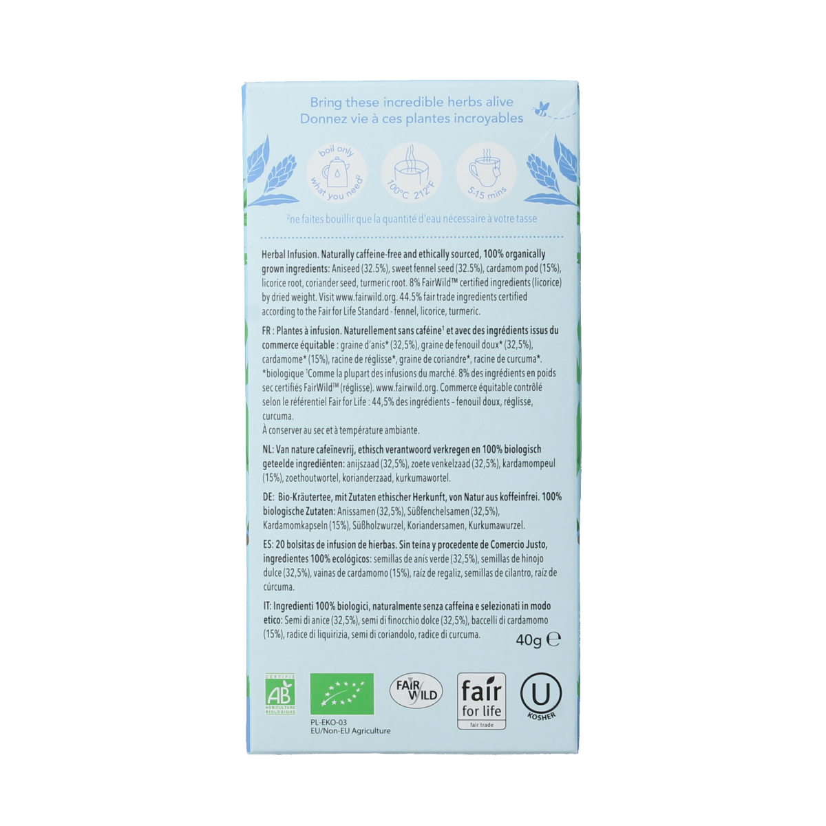 Pukka After Dinner Bio tea bags, 20-count, organic herbal tea with calming ingredients in a box.