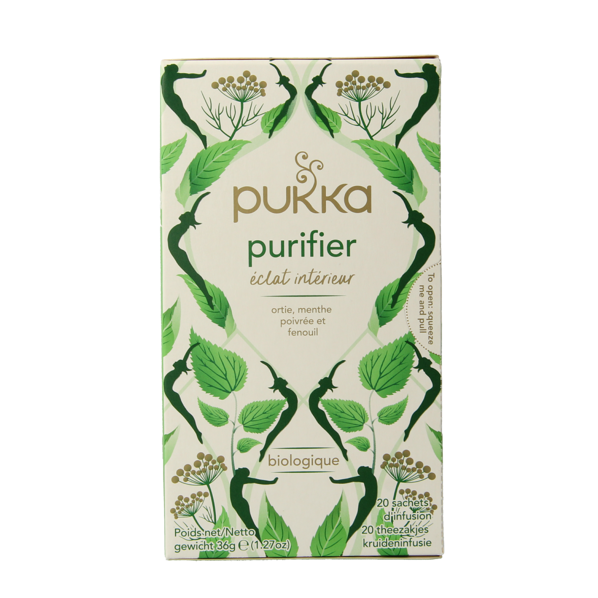 Pukka Radiance bio tea bags, 20 count, with herbal blend in a natural packaging, showcasing the tea product.