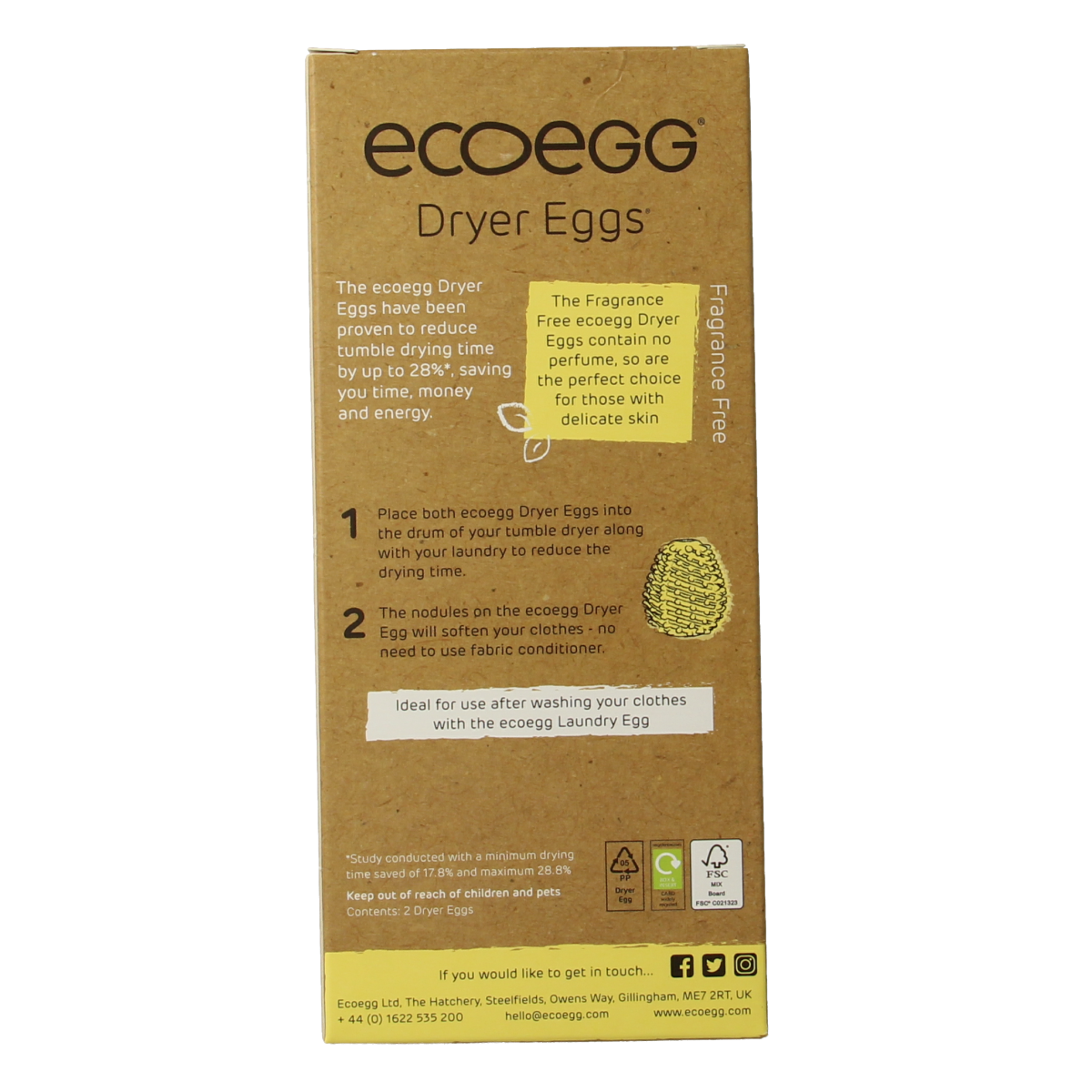 Eco Egg Dryer Egg for laundry, fragrance-free, 2-pack, eco-friendly wasmiddelen product with reusable fabric softener balls.