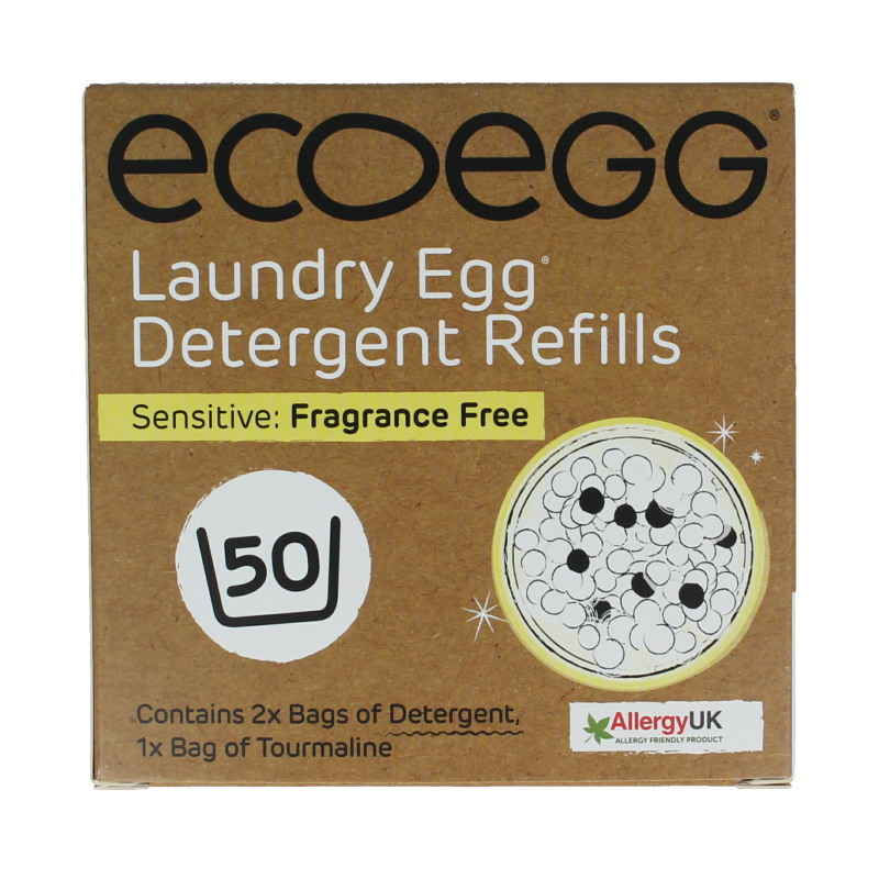 Eco Egg laundry egg refill, scent-free, 50 washes, eco-friendly wasmiddelen product from Eco Egg, shown in the image.