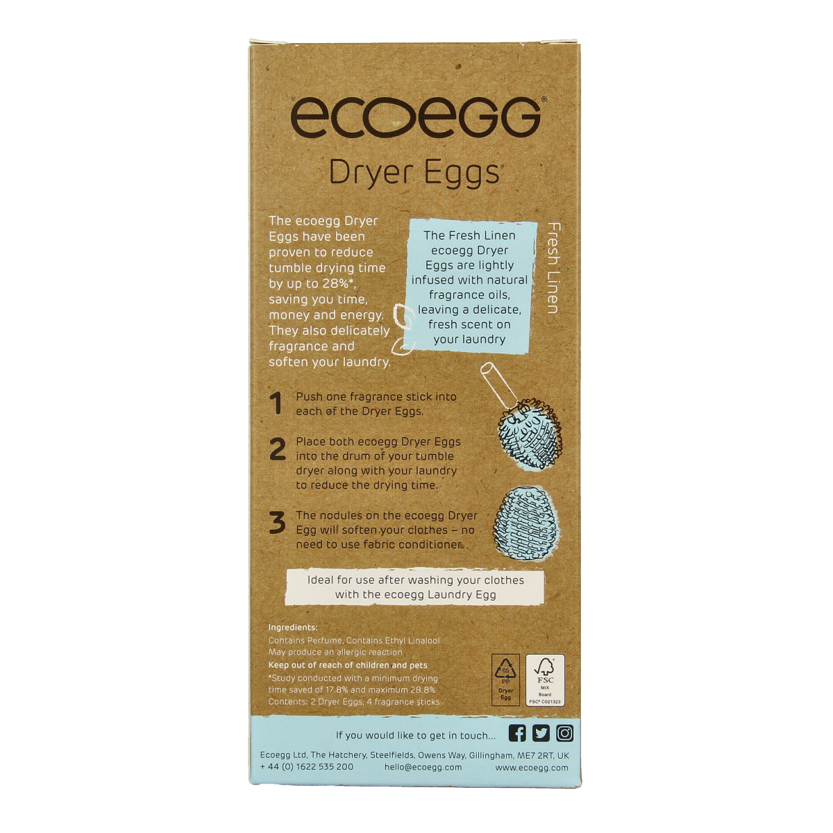 Eco Egg Dryer Egg in Fresh Linen scent, eco-friendly laundry softener for gentle fabric care, 2-pack, from Eco Egg.