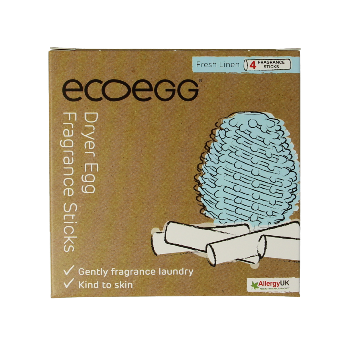 Eco Egg Dryer Egg refill in fresh linen scent, set of 4, eco-friendly laundry softener for gentle fabric freshness.