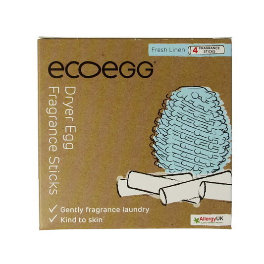 Eco Egg Dryer Egg refill in fresh linen scent, set of 4, eco-friendly laundry softener for gentle fabric freshness.