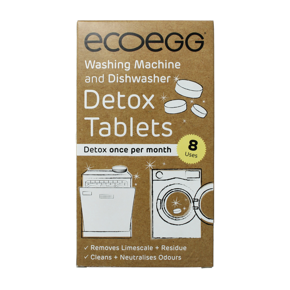 Eco Egg washing machine and dishwasher cleaner tablets, 8-pack, natural cleaning products from Eco Egg for appliance freshness.