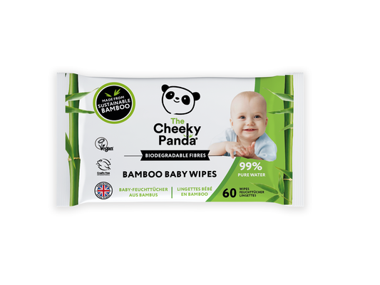 The Cheeky Panda bio-degradable bamboo baby wipes in a pack of 60, soft and eco-friendly for gentle baby skin.