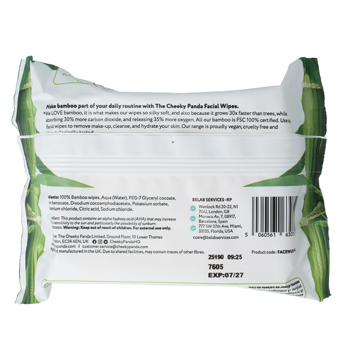 The Cheeky Panda Bamboe gezichtsreinigingsdoekjes parfumvrij, 25 stuks, natural bamboo facial cleansing wipes.