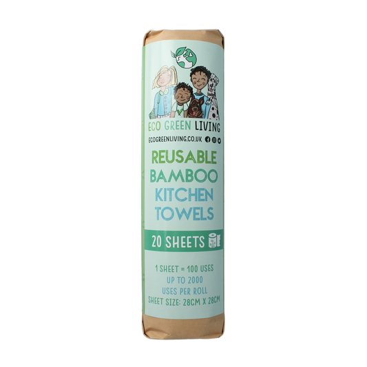 Eco Green Living bamboo kitchen paper towel roll with 20 sheets, eco-friendly and biodegradable kitchen paper product.