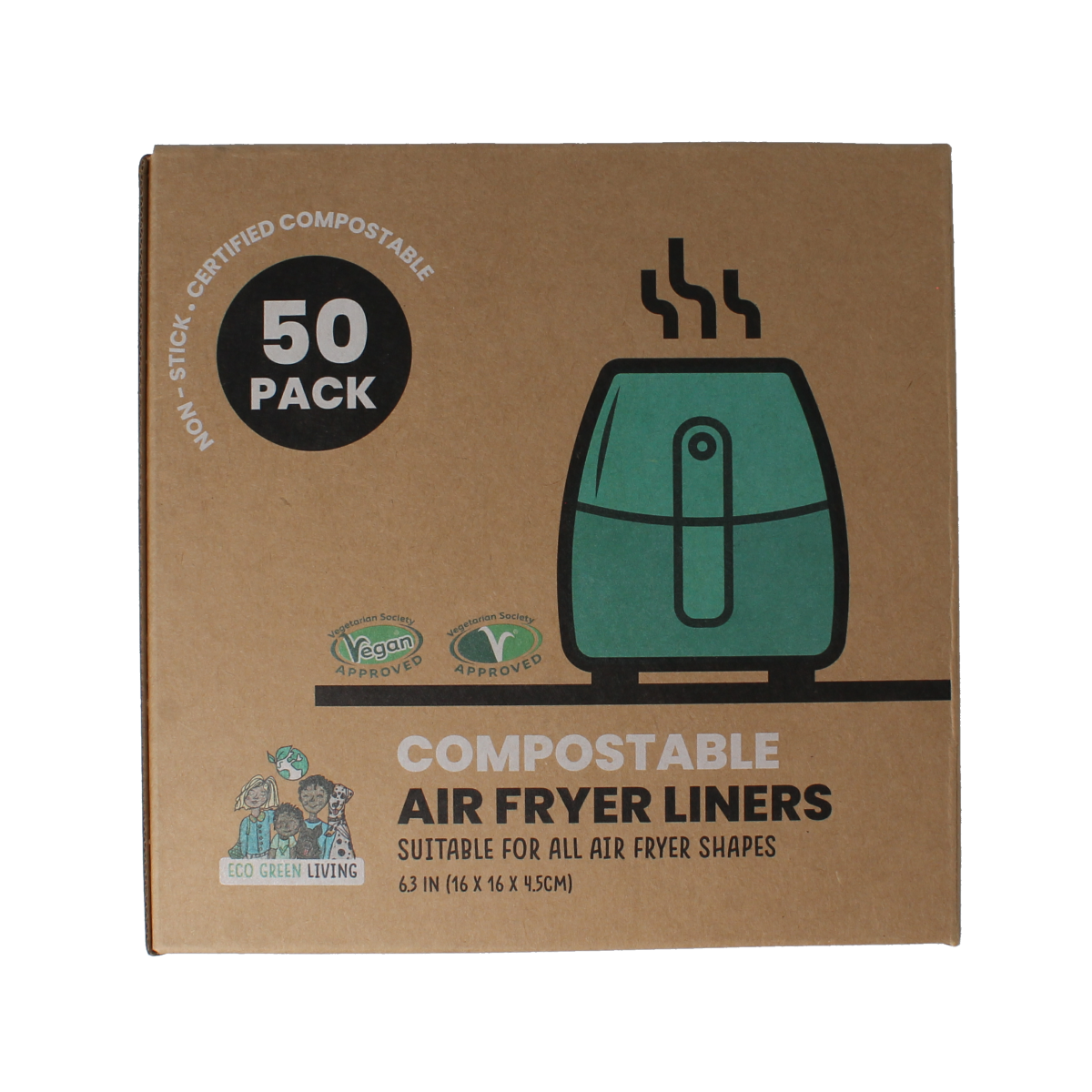 Eco Green Living Bakpapier airfryer sheets, 50 sheets, non-stick parchment paper for cooking and baking in air fryers.