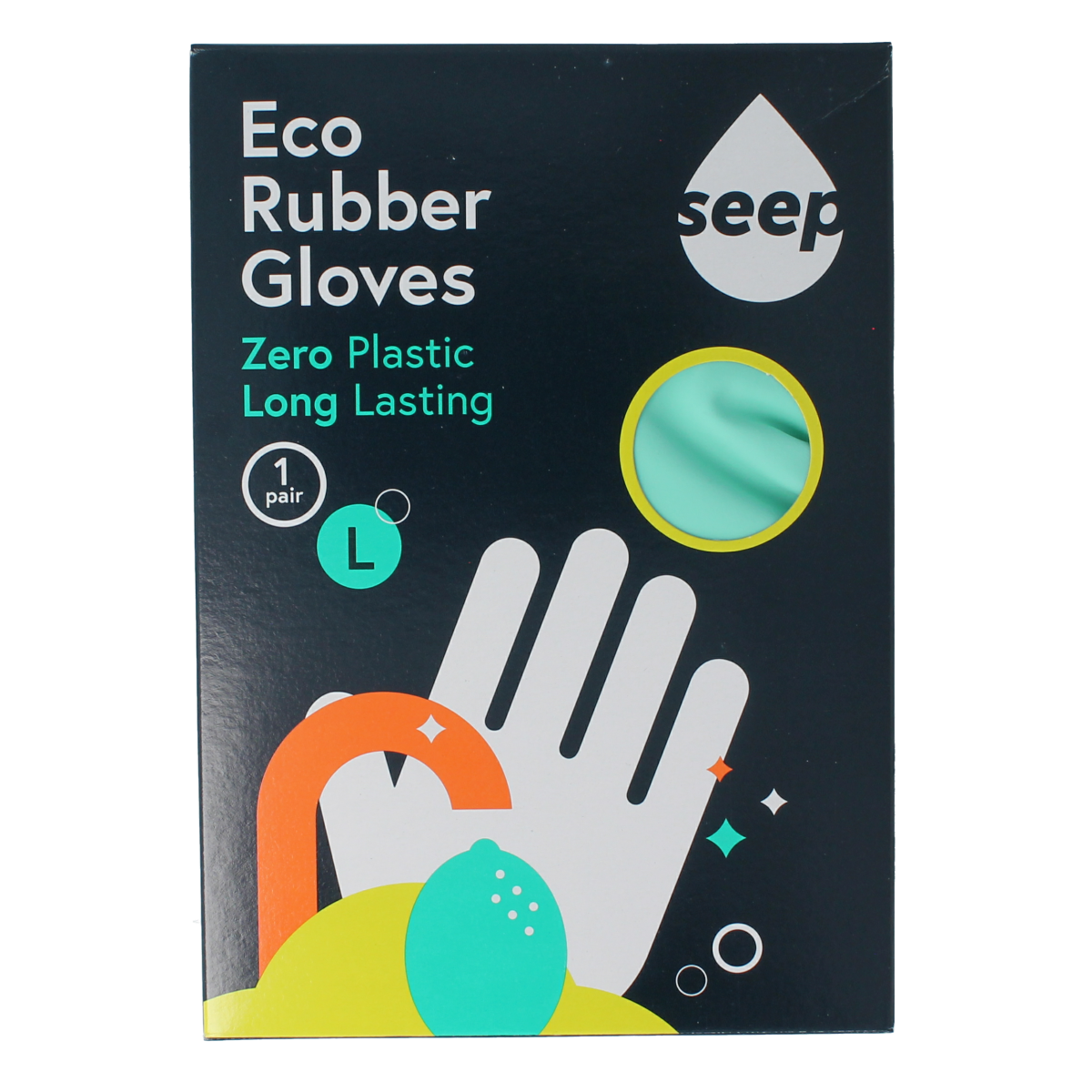 Seep rubber household gloves, eco-friendly size L, pair, durable and flexible for household cleaning tasks.