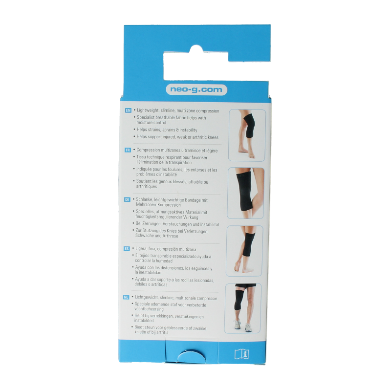 Neo G Airflow knee support brace in size M, designed for knee stabilization and comfort, shown on a neutral background.